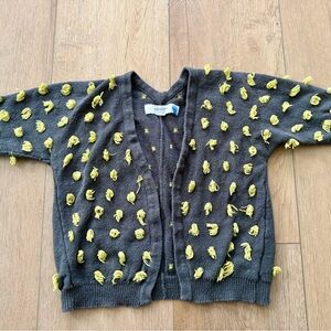 Anthropologie Sparrow Gray Shrug with Yellow Pom Accents